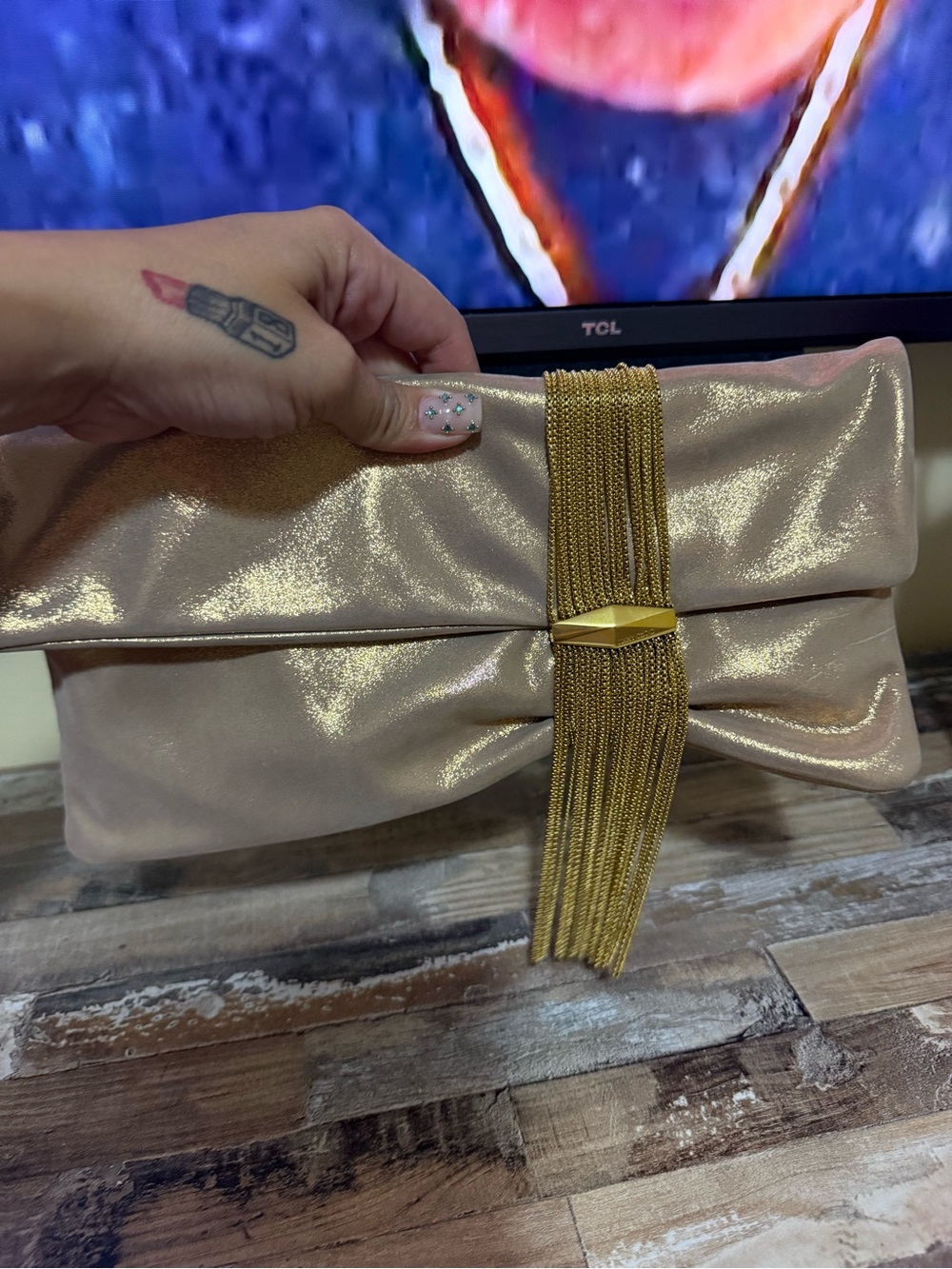 Gold Metallic Fringe Clutch - Elegant Evening Bag